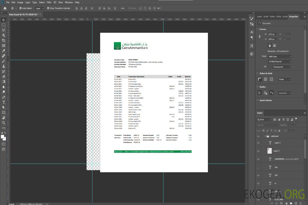 Modèle de relevé bancaire Jordanie Caire Amman, format Excel et PDF template Modèle de relevé bancaire Jordanie Caire Amman, format Excel et PDF template